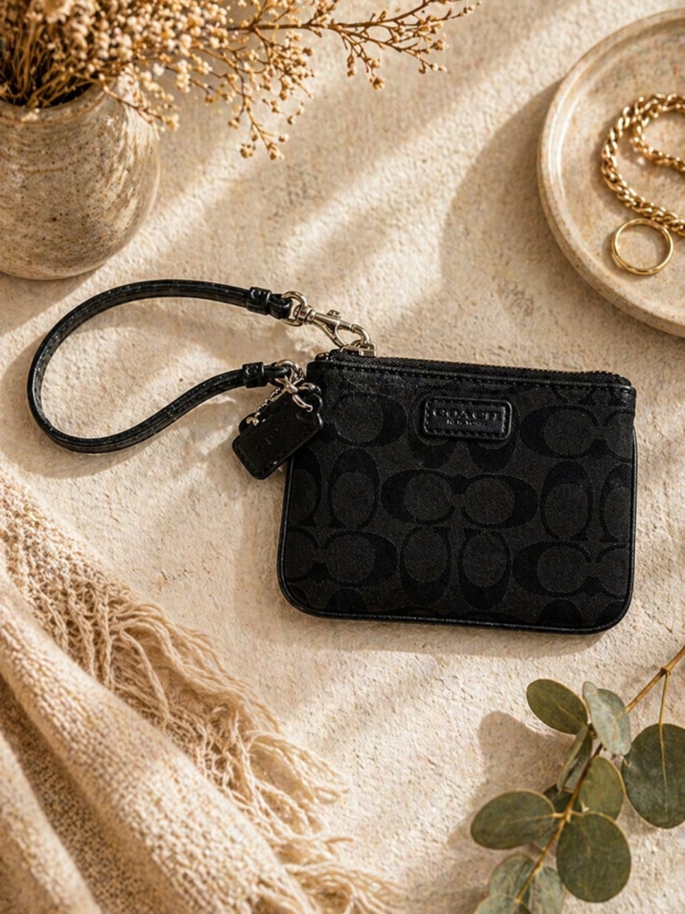 Coach Mini‎ Monogram Black Clutch Card Wallet Wristlet
